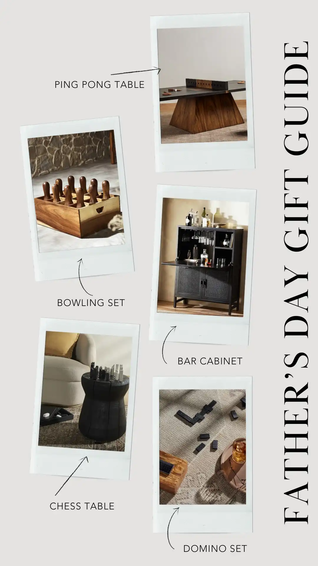 Father's Day Gift Guide: Ping Pong Table, Bowling Set, Bar Cabinet, Chess Table, Domino Set