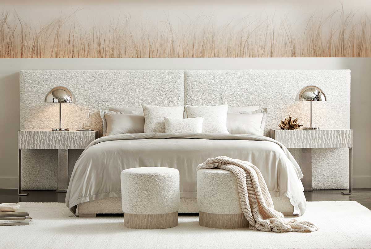 Bernhardt bedroom using luxurious textiles and patterns